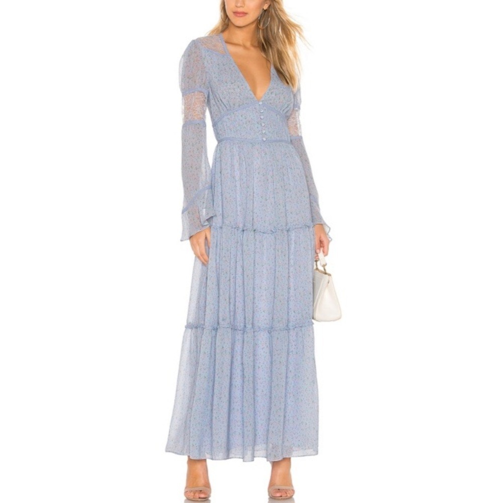 Divine Heritage Floral Tiered Hem Flare Sleeve Maxi Dress